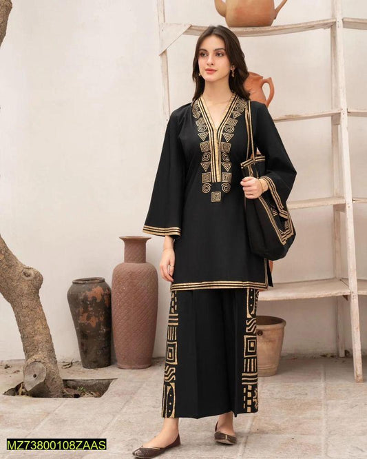 Stitched 3 Pcs Women's Stitched Linen Printed Suit