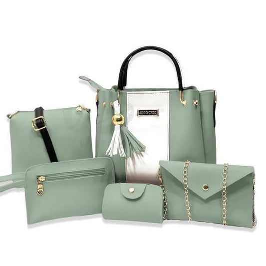 Chic Green 5 Pcs Women's PU Leather Hand Bag Set || Premium Leather..