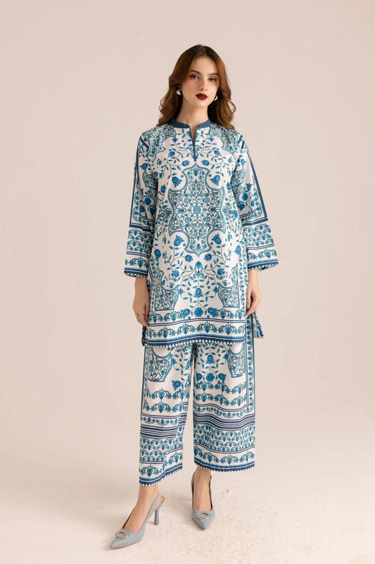 Stylish Printed Two-Piece Women's Stitched Shirt and Trouser Set